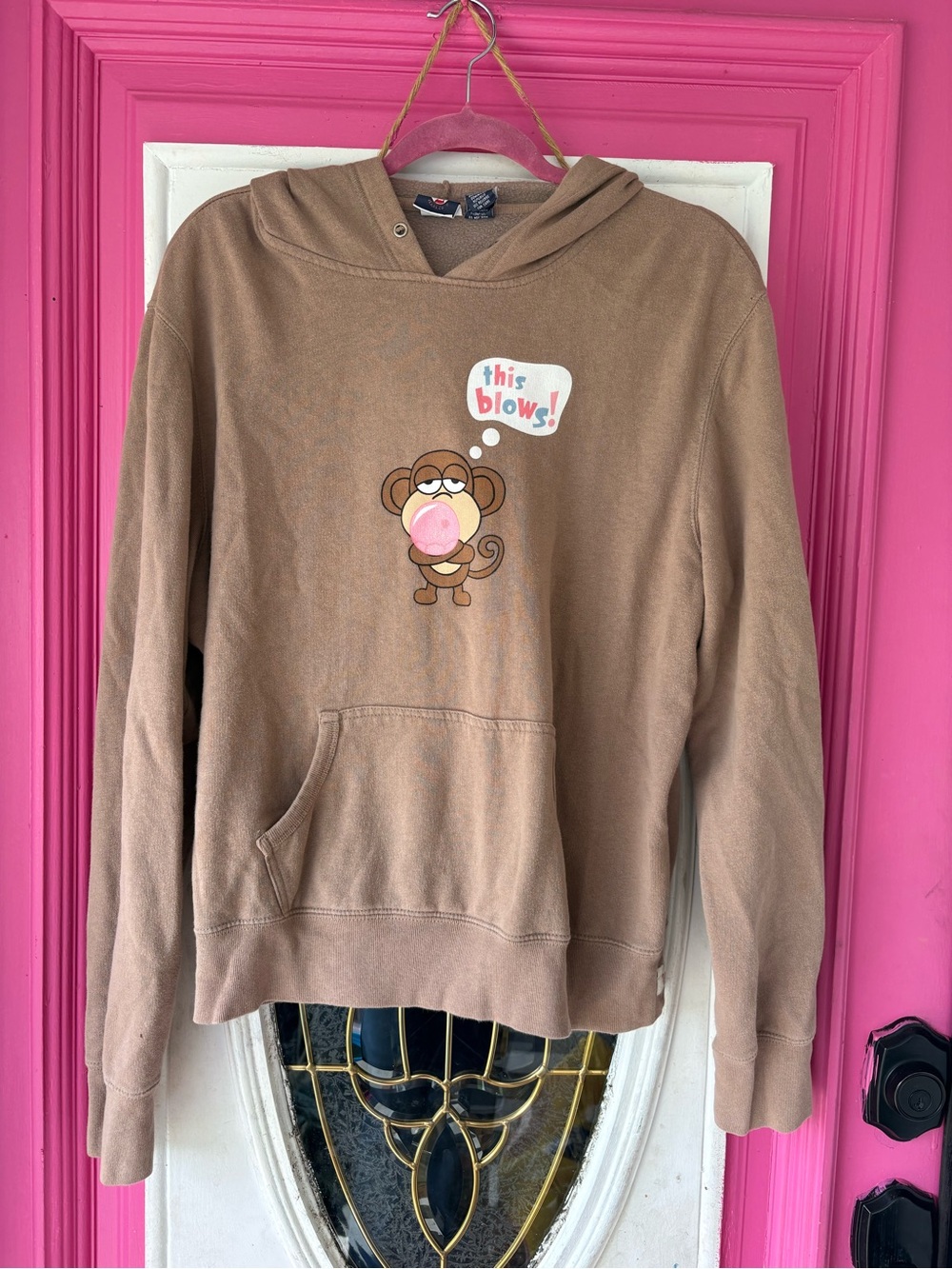 Duck Head Brown Hoodie Sweater with Monkey Bubblegum Graphic Y2K vintage retro